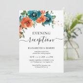 Teal Rust Burnt Orange Floral Fall Wedding  Kaart (Staand voorkant)