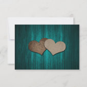 Teal Rustic Wood Mason Jar Burlap Hearts Wedding RSVP Kaartje (Achterkant)