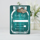 Teal Rustic Wood Mason Jar Fall Wedding RSVP Kaartje (Staand voorkant)