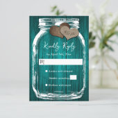 Teal Rustic Wood Mason Jar Fall Wedding RSVP Kaartje (Staand voorkant)