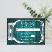 Teal Rustic Wood Mason Jar Rustic Fall Wedding RSVP Kaartje (Staand voorkant)