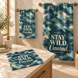 Teal Sage Camouflage Blijf Wild Ontspan Bad Handdoek
