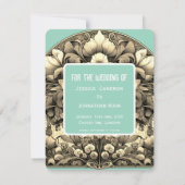 Teal Save The Date Kaart Mucha Stijl (Achterkant)