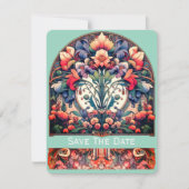 Teal Save The Date Kaart Mucha Stijl (Voorkant)