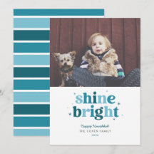Teal Schitterende Hanukkah Fotokaart