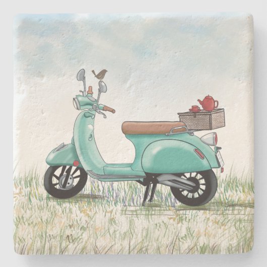 Teal Scooter Stenen Onderzetter (Voorkant)