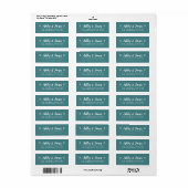 Teal Script Couple Wedding Return Address Etiket (Full Sheet)