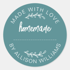 Teal Script Made With Love Homemade Food Jar Ronde Sticker