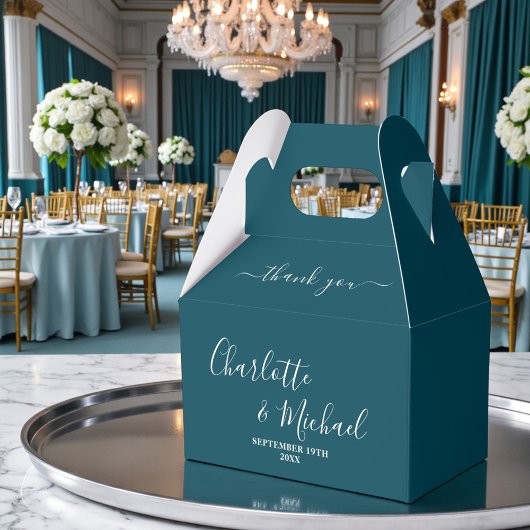 Teal Script Minimalist Wedding Thank You Bedankdoosjes