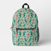 Teal Seahorse Pattern Bedrukte Rugzak (Voorkant)