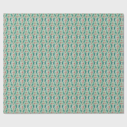 Teal Seahorse Pattern Cadeaupapier (Vlak)