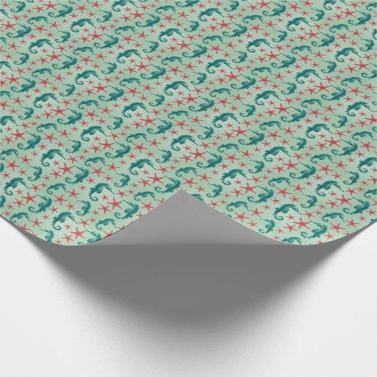 Teal Seahorse Pattern Cadeaupapier (Hoek)