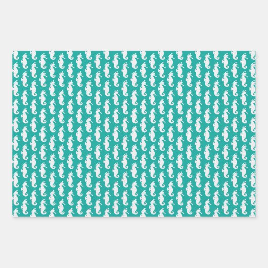 Teal Seahorse Pattern Inpakpapier Vel (Voorkant)