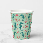 Teal Seahorse Pattern Papieren Bekers (Achterkant)