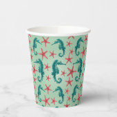 Teal Seahorse Pattern Papieren Bekers (Links)