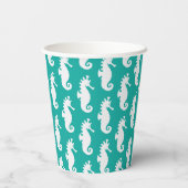 Teal Seahorse Pattern Papieren Bekers (Achterkant)