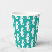 Teal Seahorse Pattern Papieren Bekers (Voorkant)