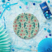 Teal Seahorse Pattern Papieren Bordje (Feest)