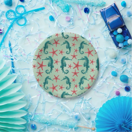 Teal Seahorse Pattern Papieren Bordje (Feest)