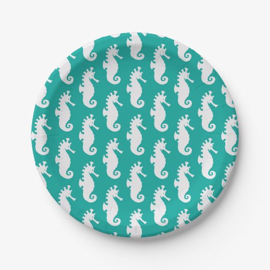 Teal Seahorse Pattern Papieren Bordje (Voorkant)