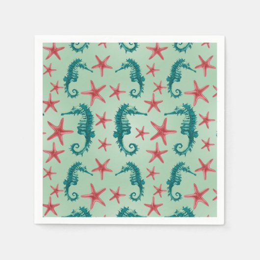 Teal Seahorse Pattern Servet (Voorkant)