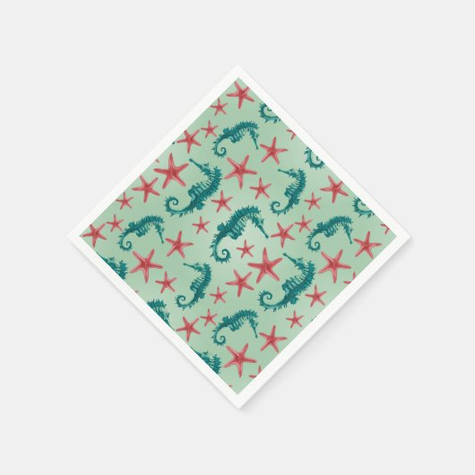 Teal Seahorse Pattern Servet (Hoek)