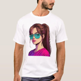 Teal Shades Girl Art T-shirt