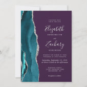 Teal Silver Agate Purple Wedding Invitation Kaart (Voorkant)