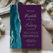 Teal Silver Agate Purple Wedding Invitation Kaart
