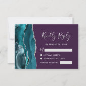 Teal Silver Agate Purple Wedding RSVP Kaartje (Voorkant)