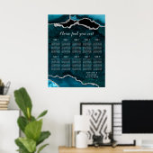 Teal Silver Agate Wedding Seating Chart 10 Table Poster (Thuiskantoor)