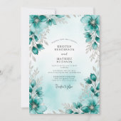 Teal Silver Botanical Winter Wedding Kaart (Voorkant)
