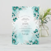 Teal Silver Botanical Winter Wedding Kaart (Staand voorkant)