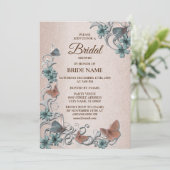Teal Silver Floral Butterfly Tan Bridal Shower Kaart (Staand voorkant)