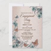 Teal Silver Floral Butterfly Tan Engagement party Kaart (Voorkant)