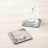 Teal Silver Floral Copper Butterfly Tan Wedding Bier Onderzetter (Rechterzijde)