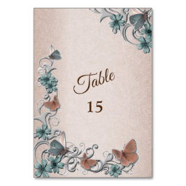 Teal Silver Floral Copper Butterfly Tan Wedding Kaart