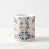 Teal Silver Floral Copper Butterfly Tan Wedding Koffiemok (Center)