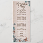 Teal Silver Floral Copper Butterfly Tan Wedding Programmakaart (Achterkant)