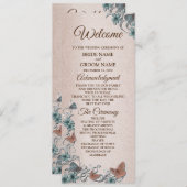 Teal Silver Floral Copper Butterfly Tan Wedding Programmakaart (Voorkant / Achterkant)