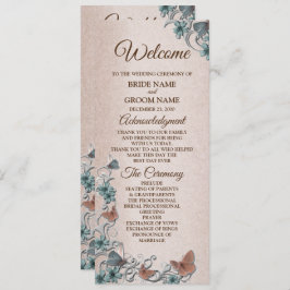 Teal Silver Floral Copper Butterfly Tan Wedding Programmakaart