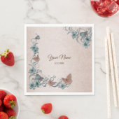 Teal Silver Floral Copper Butterfly Tan Wedding Servet (Insitu)
