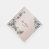 Teal Silver Floral Copper Butterfly Tan Wedding Servet (Hoek)