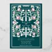Teal Silver Royal Sword Medieval Fantasy Wedding Folie Uitnodiging (Voorkant)
