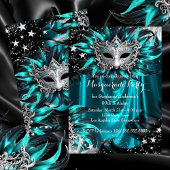 Teal Silver Sparkle Magical Night Masquerade Party Kaart