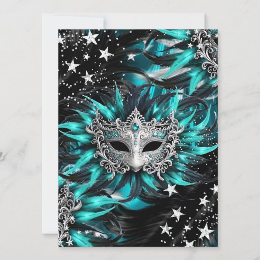 Teal Silver Sparkle Magical Night Masquerade Party Kaart (Achterkant)