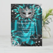 Teal Silver Sparkle Magical Night Masquerade Party Kaart (Staand voorkant)