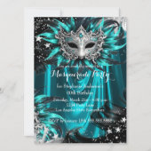 Teal Silver Sparkle Magical Night Masquerade Party Kaart (Voorkant)