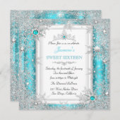 Teal Silver Winter Wonderland Sweet 16 Kaart (Voorkant / Achterkant)