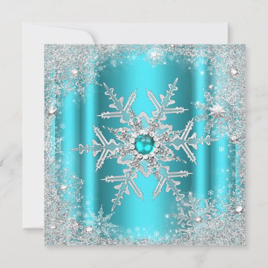 Teal Silver Winter Wonderland Sweet 16 Kaart (Achterkant)
